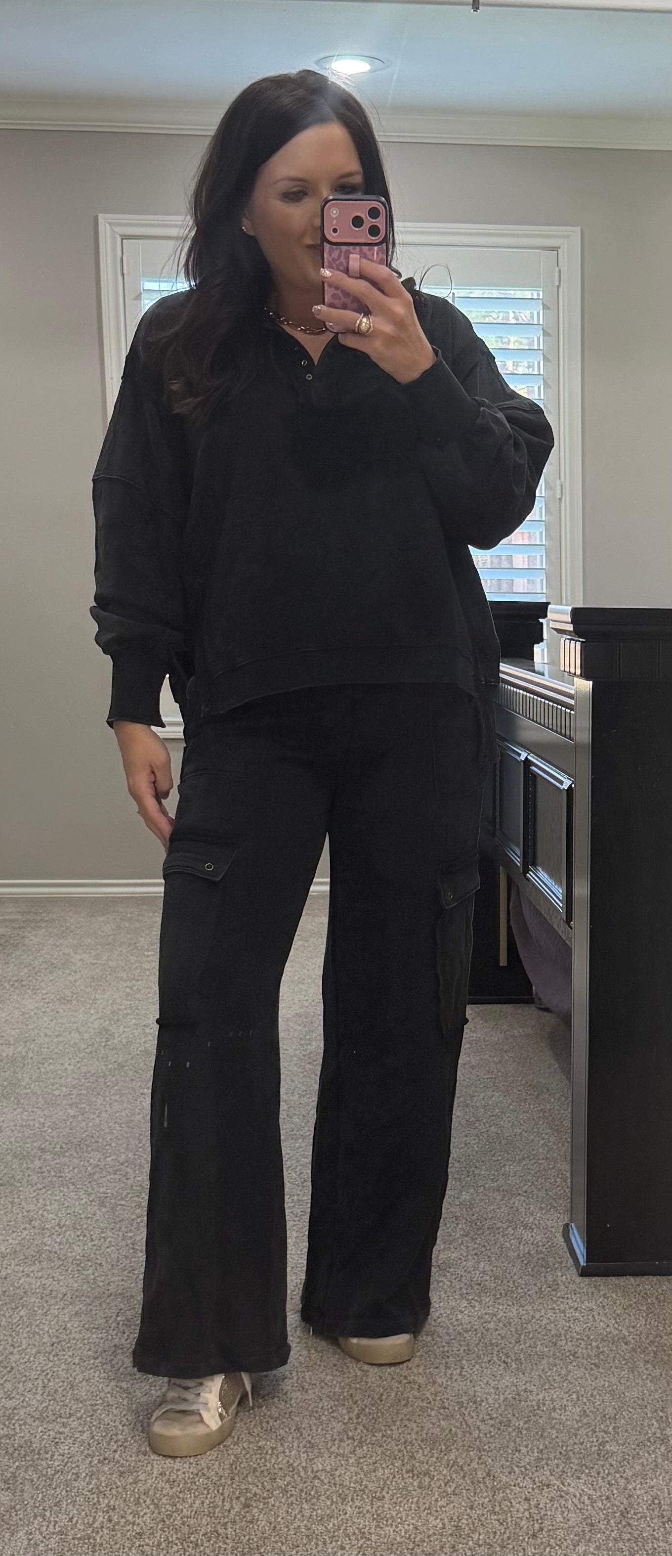 Black Washed Cargo Sweat Set