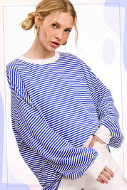 Oversized Striped Long Sleeve Pullover Top - 3 COLORS!