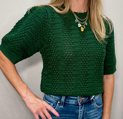 Pine Cable Knit Short Sleeve Top