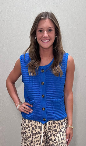 Blue Knit Sweater Vest