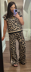 Leopard Printed Mock Neck Pants Set