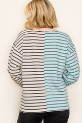 Jade/Oatmeal Color Trimmed Stripe Top