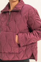 Quilted 1/2 Zip High Neck Pullover - 2 COLORS