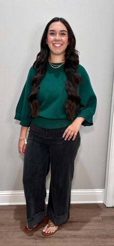 Hunter Green Drop Shoulder Soft Sweater Top