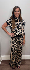 Leopard Printed Mock Neck Pants Set