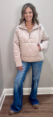 Quilted 1/2 Zip High Neck Pullover - 2 COLORS