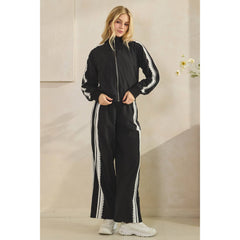 Stripe Nylon Pants with Lace Details