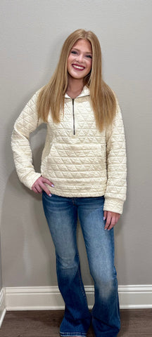 Cream Quilted Half Zip Sweatshirt