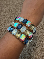 Blue Multi Square Stone Stretch Bracelet