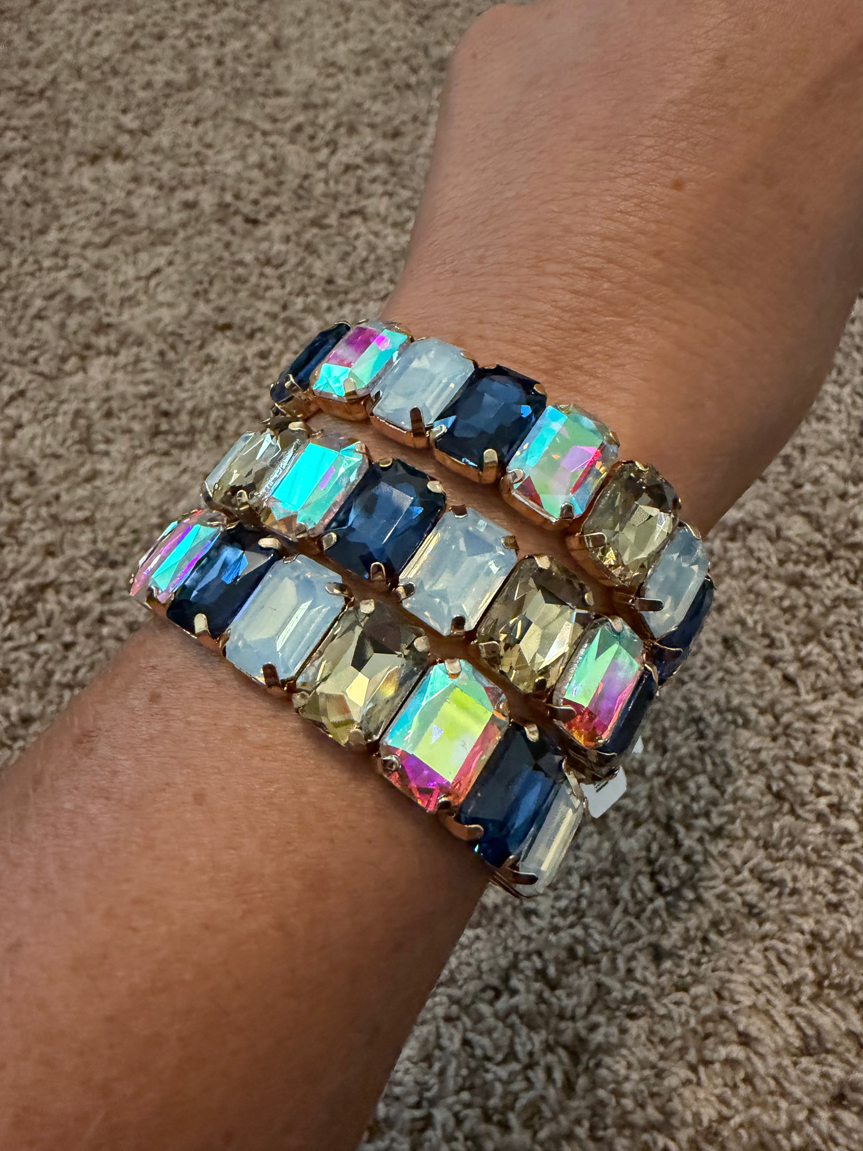 Blue Multi Square Stone Stretch Bracelet
