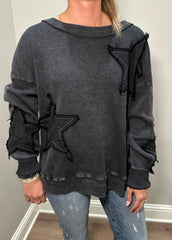 Black Mineral Wash Star Waffle Knit Top