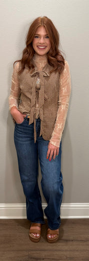 Brown Gingham Tie Vest Top