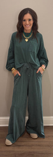 Dark Green Mineral Wash Pant Set