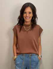 Mocha Scuba Cap Sleeve Basic Layering Top