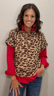 Solid Red Ruffle Collar Button Down Top