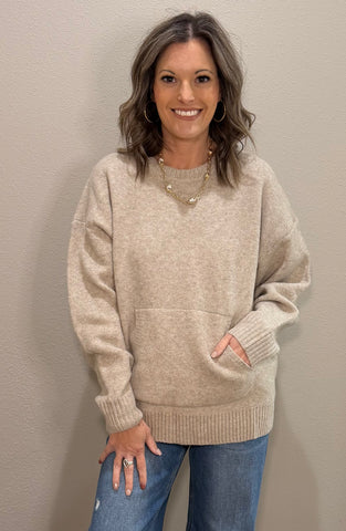 Soft Rounded Neckline Kangaroo Pocket Sweater - 2 COLORS