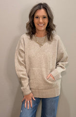 Soft Rounded Neckline Kangaroo Pocket Sweater - 2 COLORS