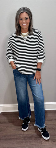 Black & White Stripe 3/4 Sleeve Cotton Top