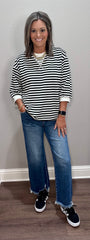 Black & White Stripe 3/4 Sleeve Cotton Top