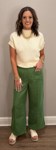 Mock Neck Crop Short Sleeve Sweater Top - 2 COLORS