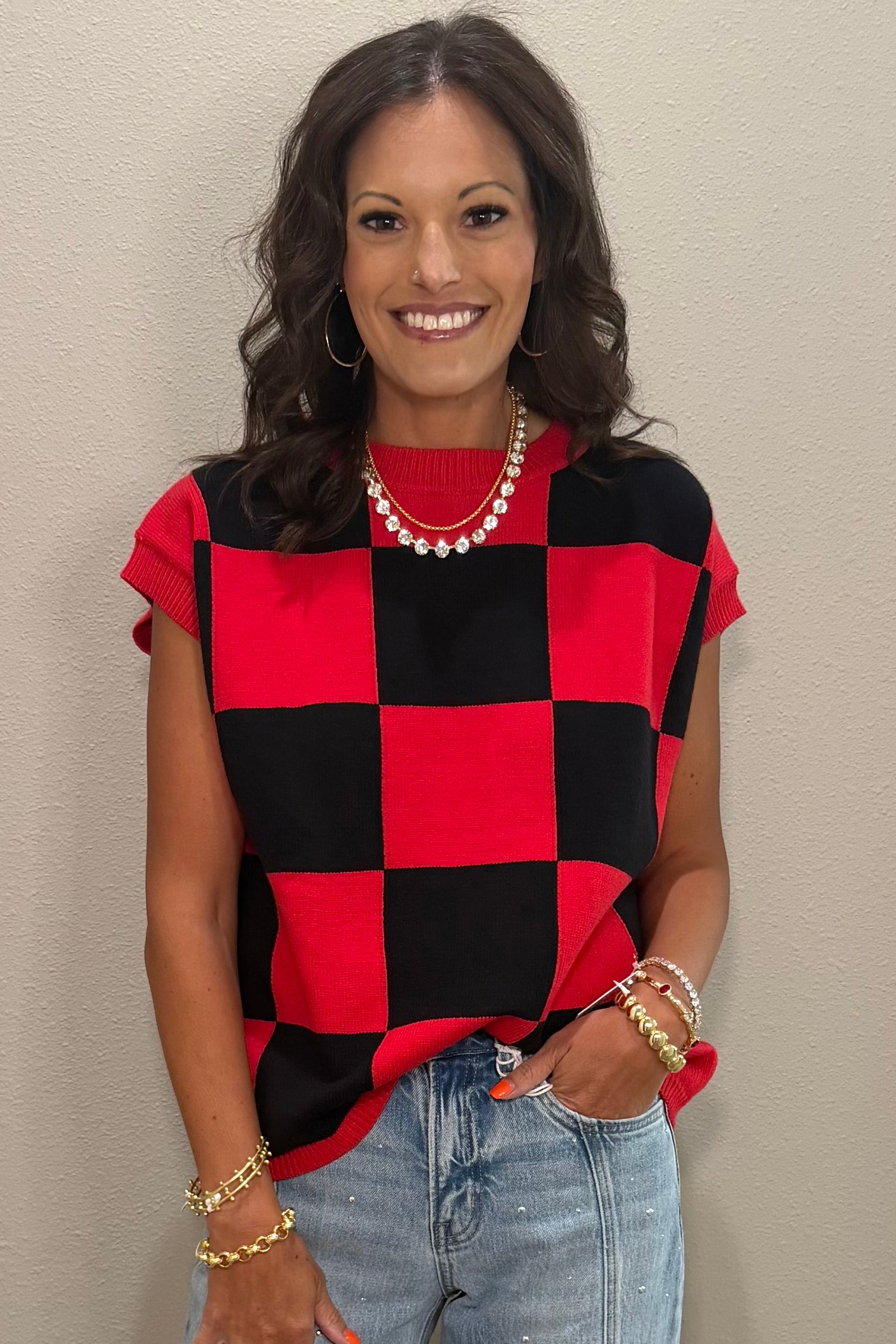 Checkered Knit Sleeveless Top - 3 COLOR WAYS