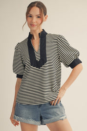 Black Striped Puff Sleeve Top