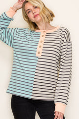 Jade/Oatmeal Color Trimmed Stripe Top