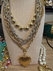Gold Heart Multi Chain Necklace Stack
