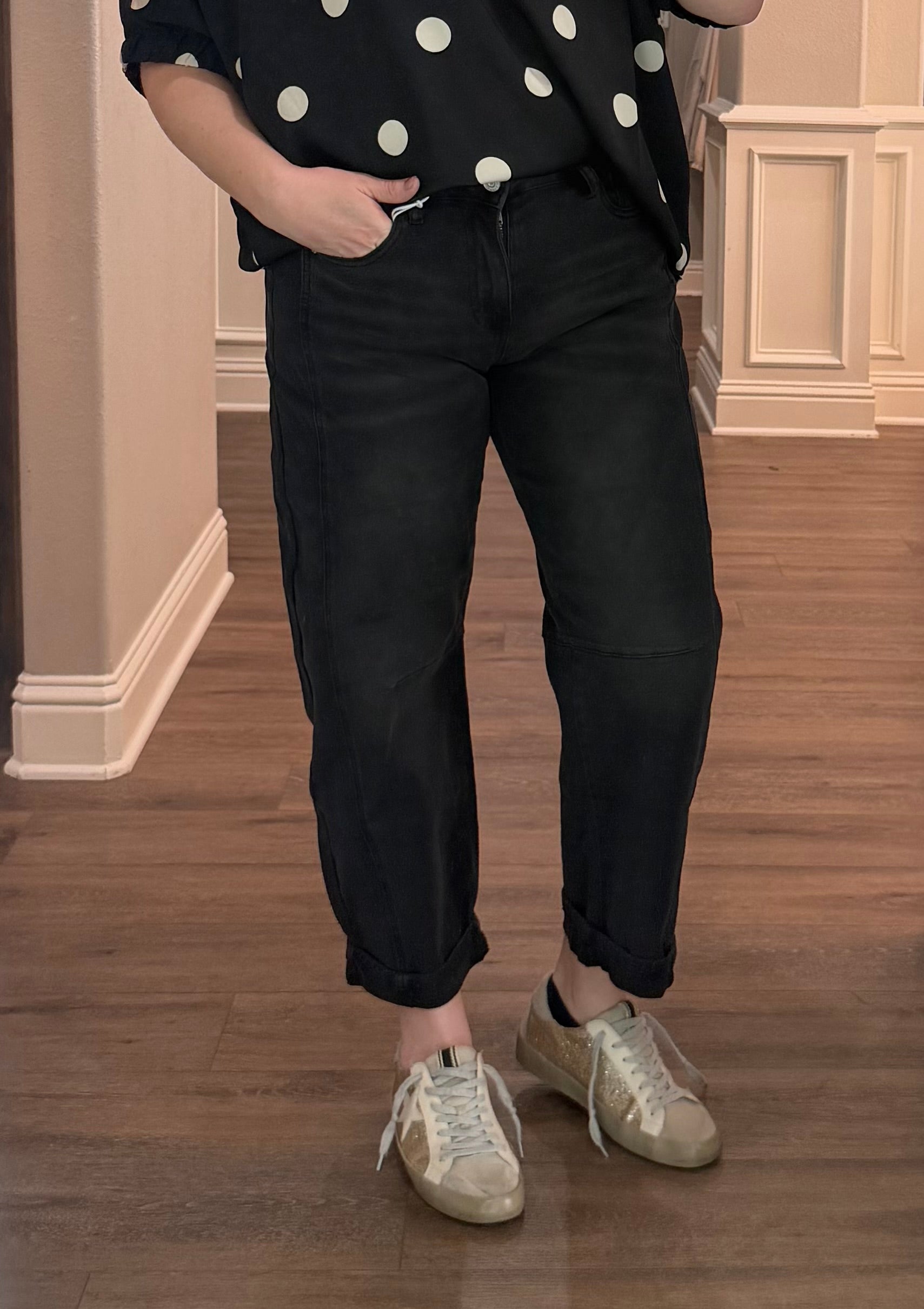 Black Barrel Cropped Denim Pants