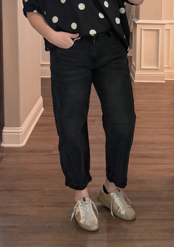 Black Barrel Cropped Denim Pants