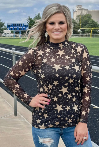 Black & Gold Star Mesh Top