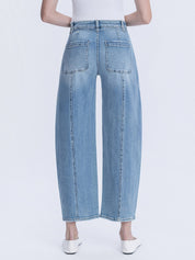 High Rise Tie Waist Cropped Wide Leg Barrel Jean