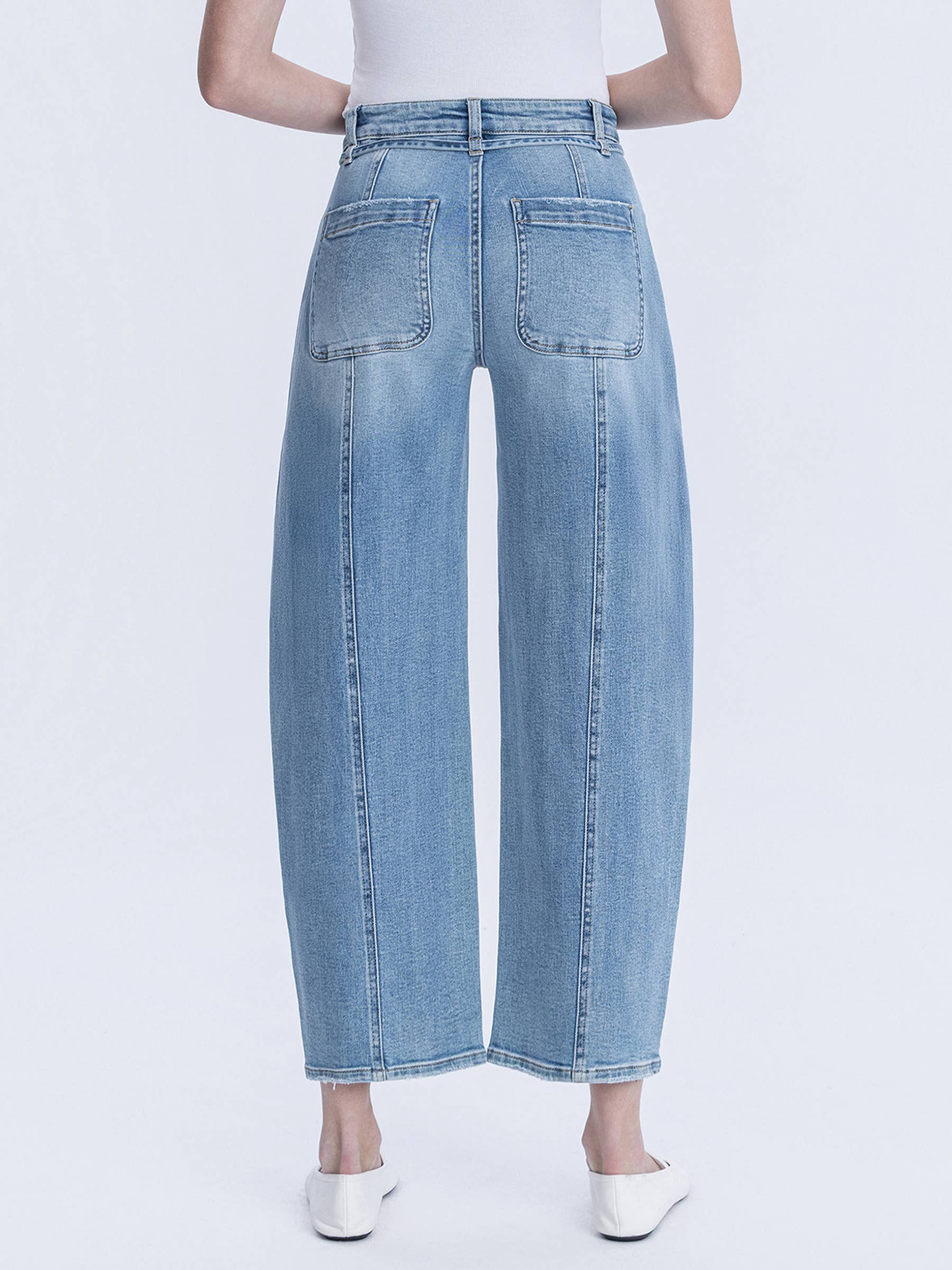 High Rise Tie Waist Cropped Wide Leg Barrel Jean