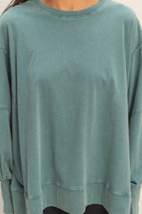 Oversized Washed Dark Teal Cotton Top