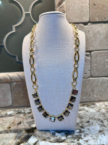 Gold Chain Necklace w/ Crystal Stones - 3 Styles