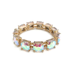 Cushion Cut Glass Crystal Linked Stretch Bracelet - 6 COLORS