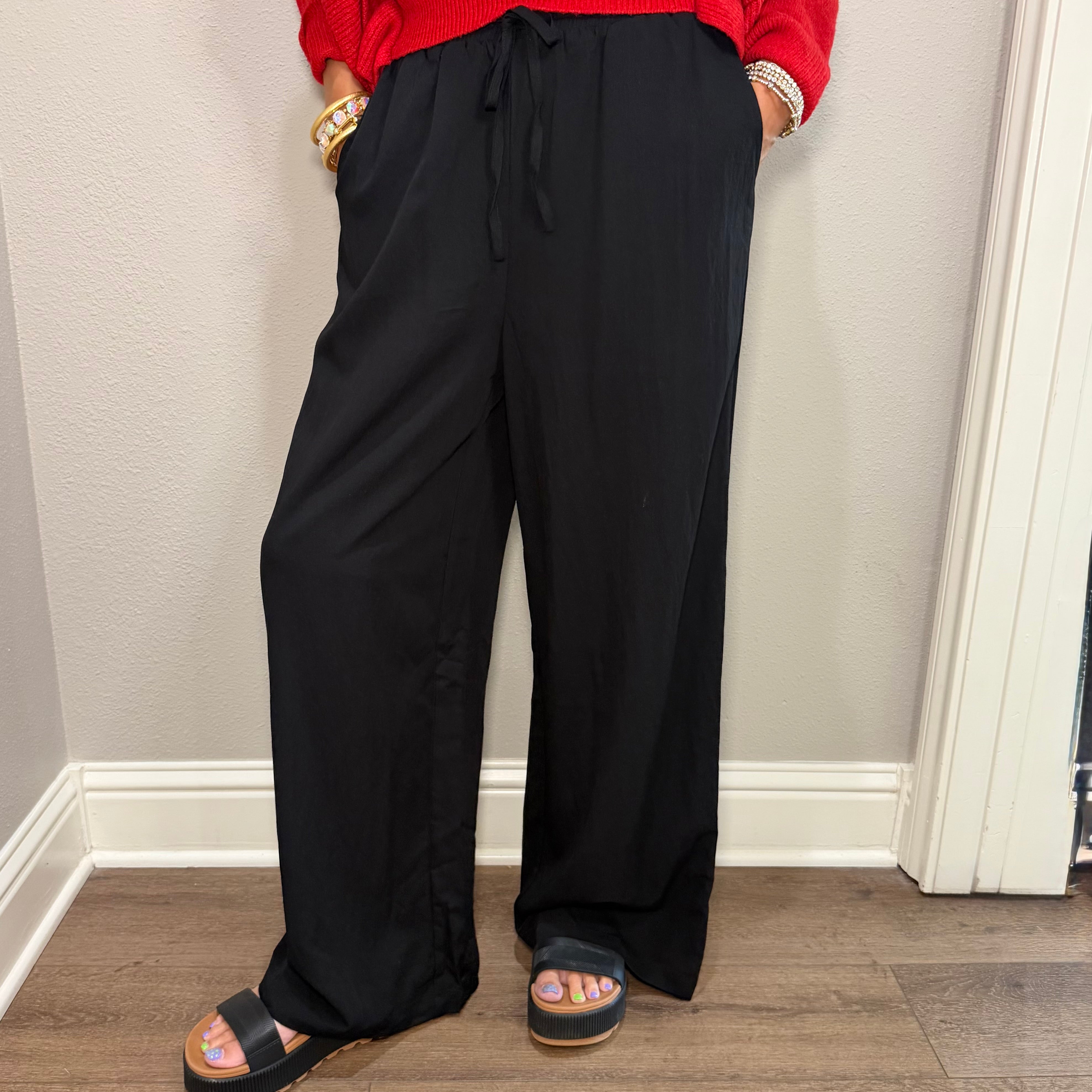 Black Elastic Waist Dressy Pant
