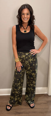 Camo Wide Leg Trouser with All Over Stars