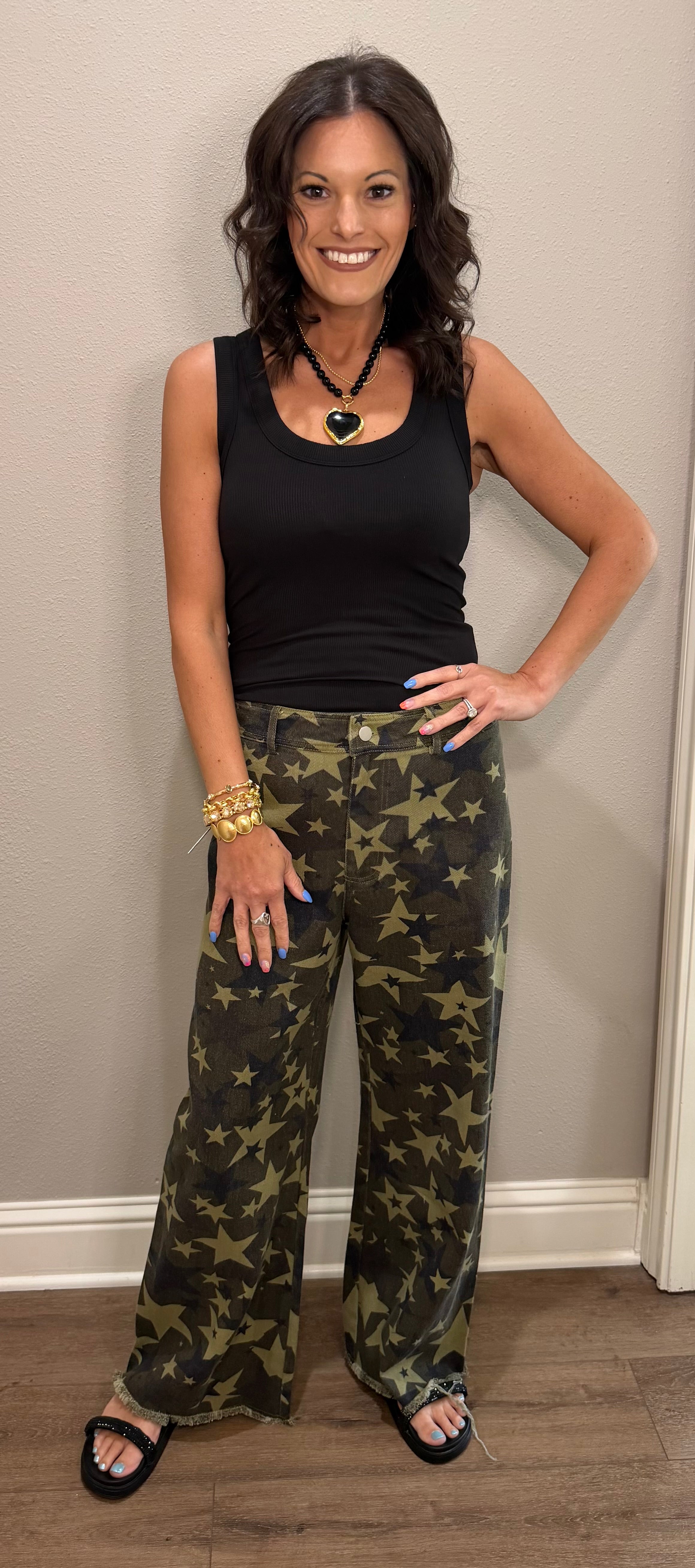 Camo Wide Leg Trouser with All Over Stars