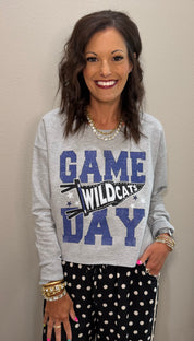 Blue Wildcats Pennant Game Day Lightweight Slightly Cropped Sweatshirt