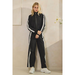 Stripe Nylon Pants with Lace Details