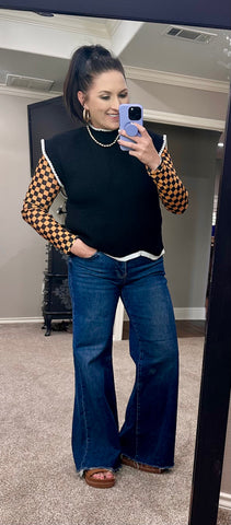 Black & White Scallop Trim Sweater Vest