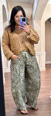 Washed Leopard Barrel Pant W/ Cord Tie