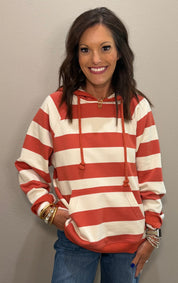 Rust & Cream Stripe Hooded Pullover