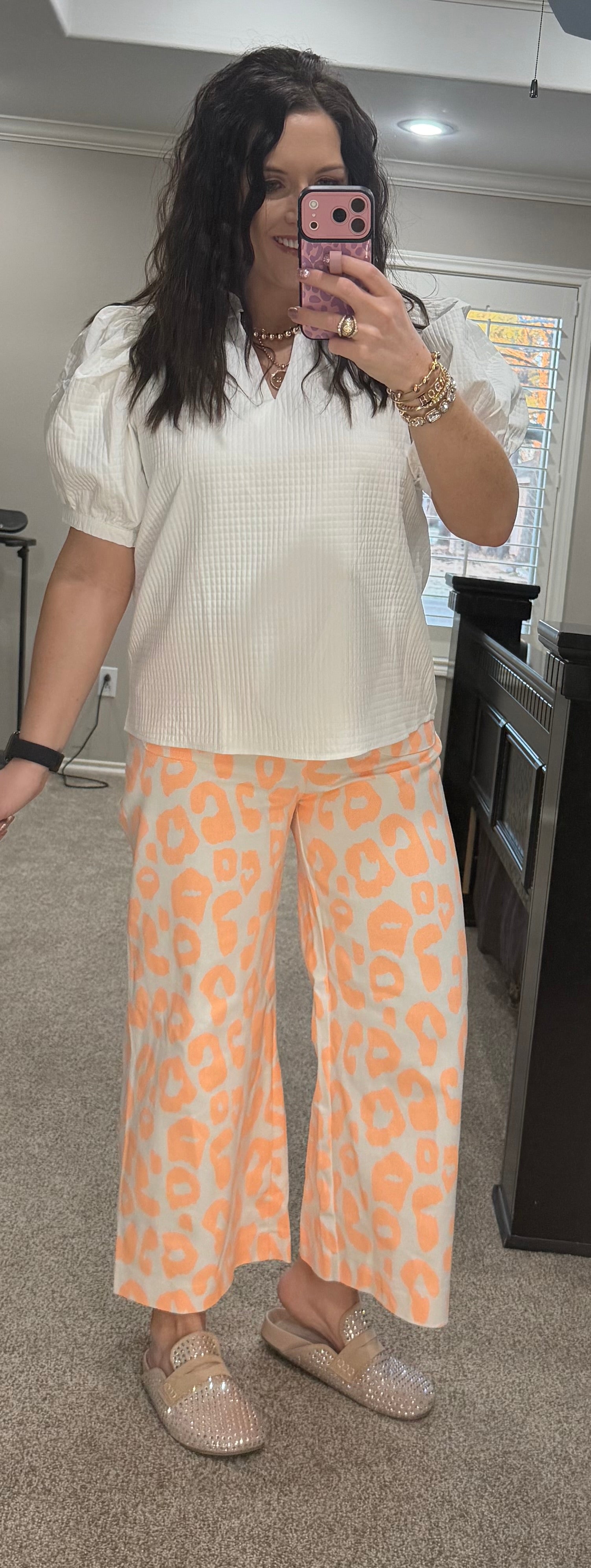 Neon Orange Leopard Cropped Pant