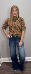 THML Short Sleeve Olive Leopard Knit Top