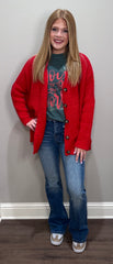 Red Brushed Sweater Cardigan