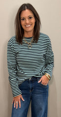 Mint/Navy Striped Long Sleeve Tencel Tee