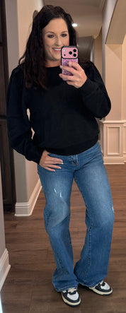 Black Ruffle Puff Sleeve Sweatshirt
