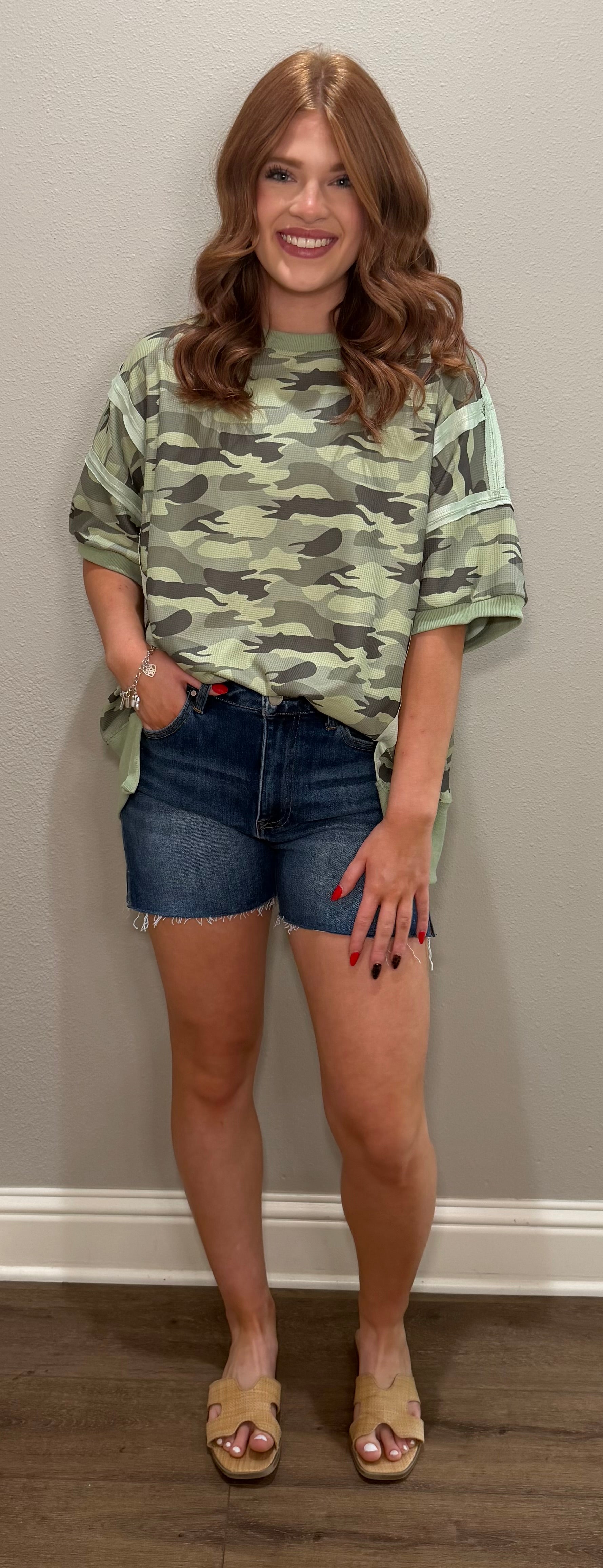 Camo Waffle Knit Oversized Top